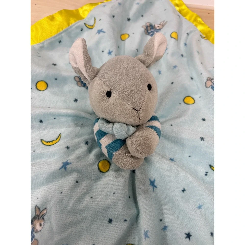 Goodnight Moon Bunny Security Blanket Lovey Blue Yellow Stars Moon‎ Plush